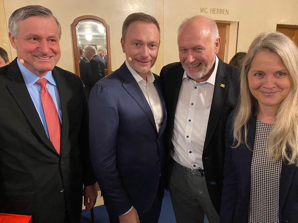 Ulrich Rülke (Fraktionsvorsitzender der FDP Fraktion in BW), Christian Lindner (Bundesfinanzminister), Fritz Bullinger, Silvia Hapke-Lenz