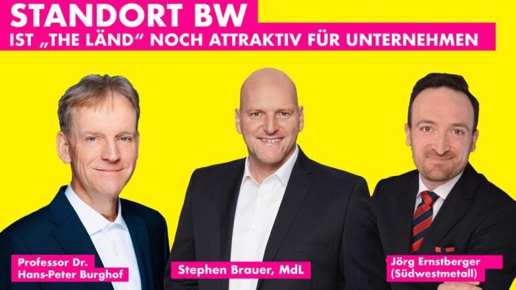 Kachel: Standort BW - ist BW noch attraktiv für Unternehmen ? v.l.n.r: Hans-Peter Kugel, Stehen Brauer (MdL), Jörg Ernsterer (Südwestmetall)